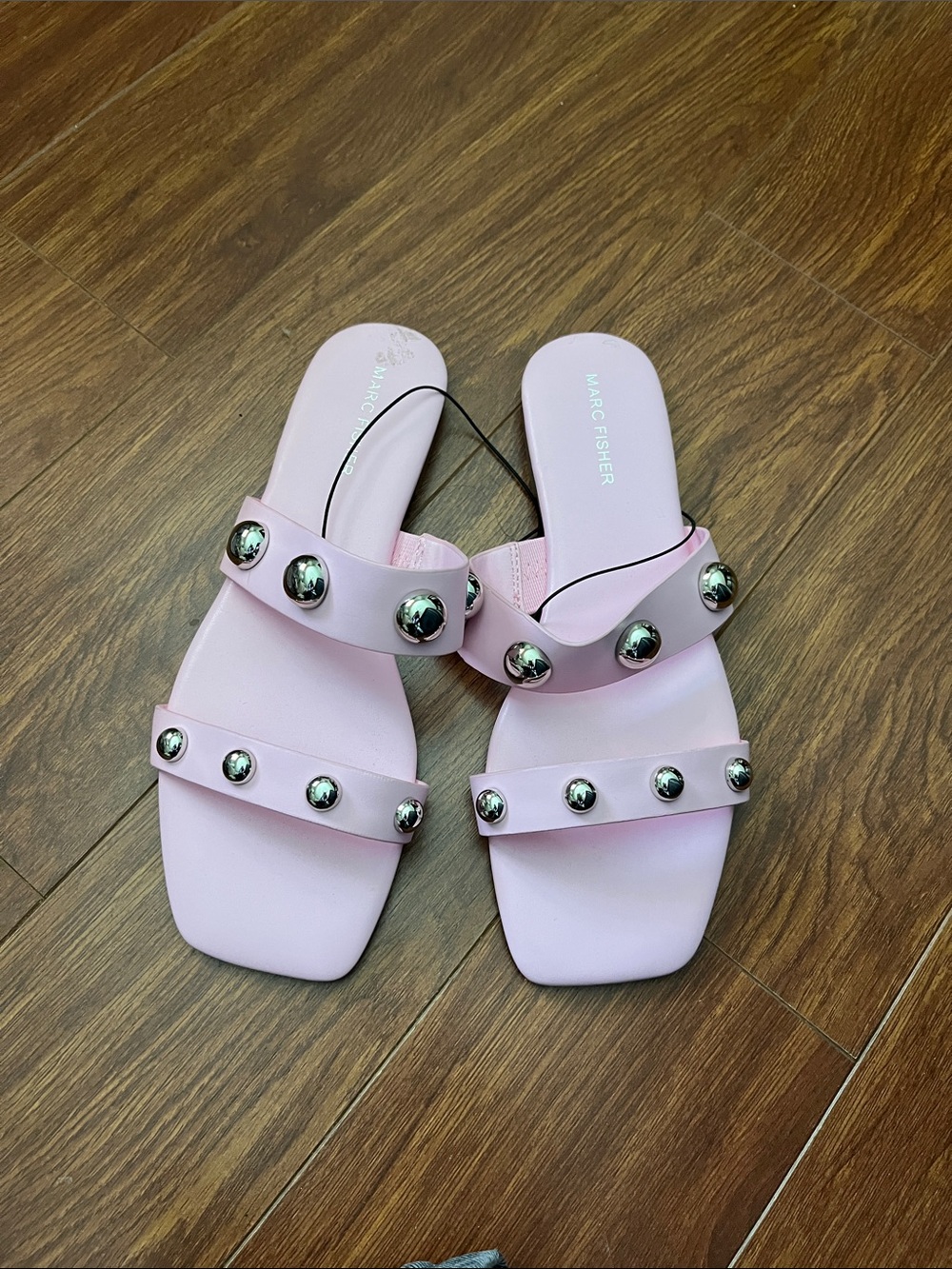Marc Fisher Pale Pink Studded Double-Strap Slide Sandals